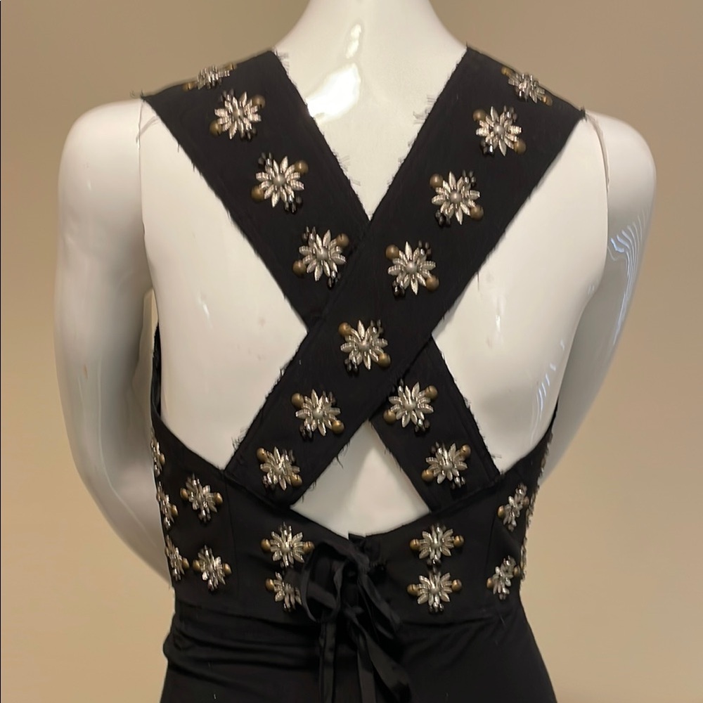 Elizabeth&James Vintage Black Embellished Deep V-Neck Halter Crop Top NWOT S - Picture 3 of 9